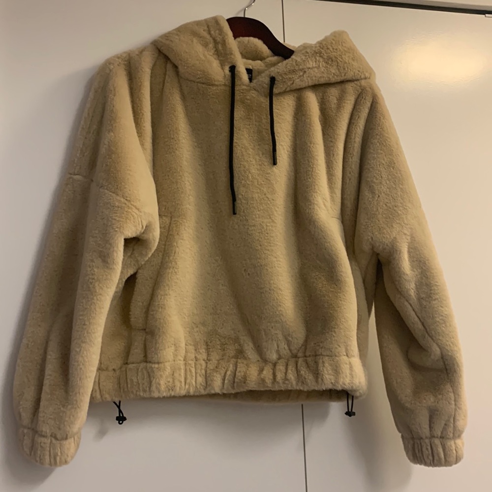 Zara faux fur beige oversized hoodie